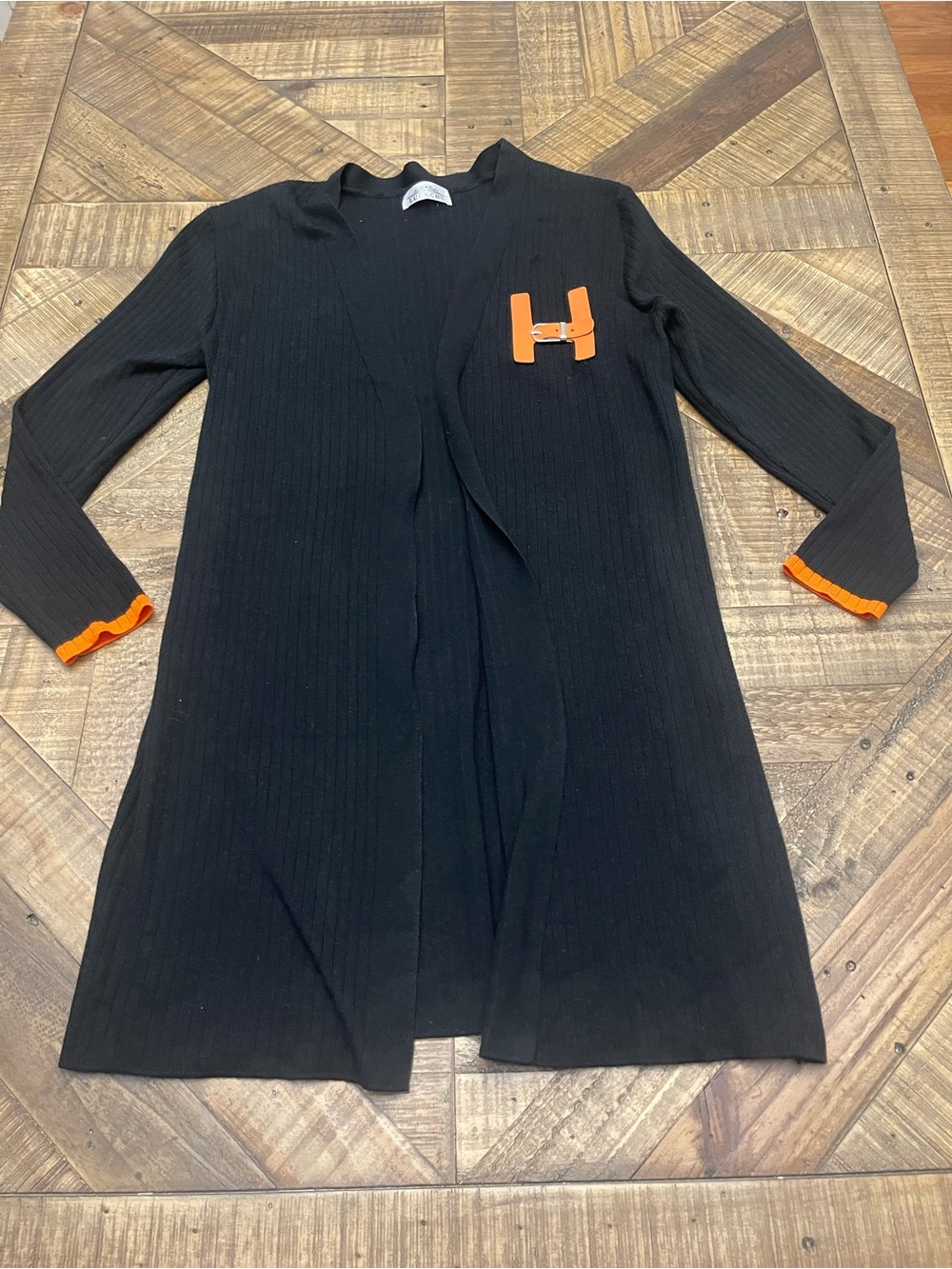 LUCKCHU Fashion Premium "H" Logo Ribbed Knit Longline Cardigan Duster